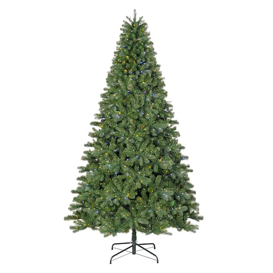 Glitzhome® 9ft. Pre-Lit Green Full Fir Artificial Christmas Tree, Warm White & Multicolor LED Lights
